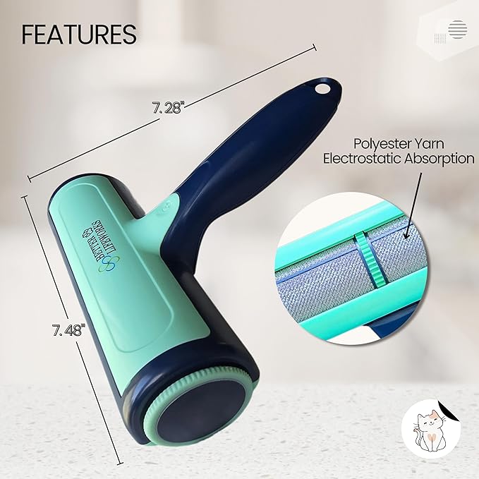 Reusable Pet Hair Remover-Lint Roller for Couch, Furniture, Carpet, Clothing and Bedding, Eco-Friendly Cat and Dog Hair Remover, Portable Pet Hair Removal Tool in Mint Green-PawvioPets