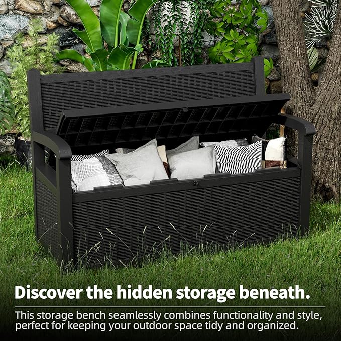 80 Gallon Storage Bench Waterproof and Lockable,Deck Box Outdoor Storage Furniture for Patio,Garden,and Porch – Perfect for Storing Garden Tools and Cushions(Black)-PawvioPets