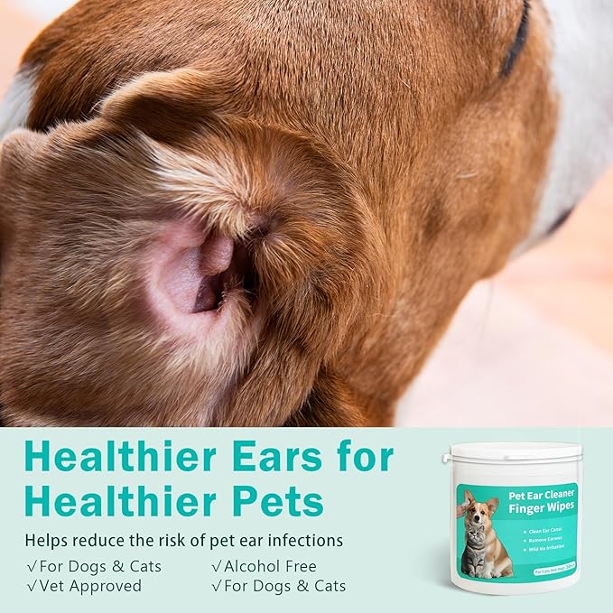 Dog Ear Cleaner Wipes Grooming Kit Care for Dogs & Cats Pet Ear Relief Gently Remove Ear Wax Debris and Smelly 50 Pcs Unscented-PawvioPets
