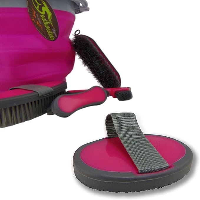 Collapsible Grooming Kit 10 Liter Bucket and 5 Grooming Tools by Southwestern Equine (Pink)-PawvioPets