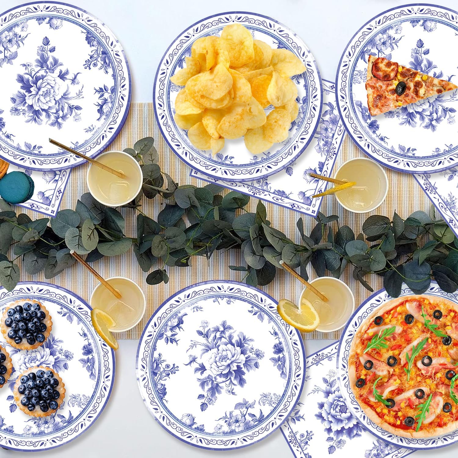 40pcs Blue and White Flower Party Decorations Disposable Blue Floral Plates and Napkins Flower Tableware Set for Bridal Shower Decoration Wedding Tea Party,Suitable for 20 Guests.