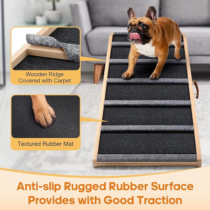 Dog Ramp for Bed - Extra Wide - Excellent Traction, Pet Ramp for Small Large Dogs to Get on Couch Car, Non-Slip Rubber Surface, 17’’W, Hold up to 200lb, Adjustable, Foldable (200LBS)-PawvioPets
