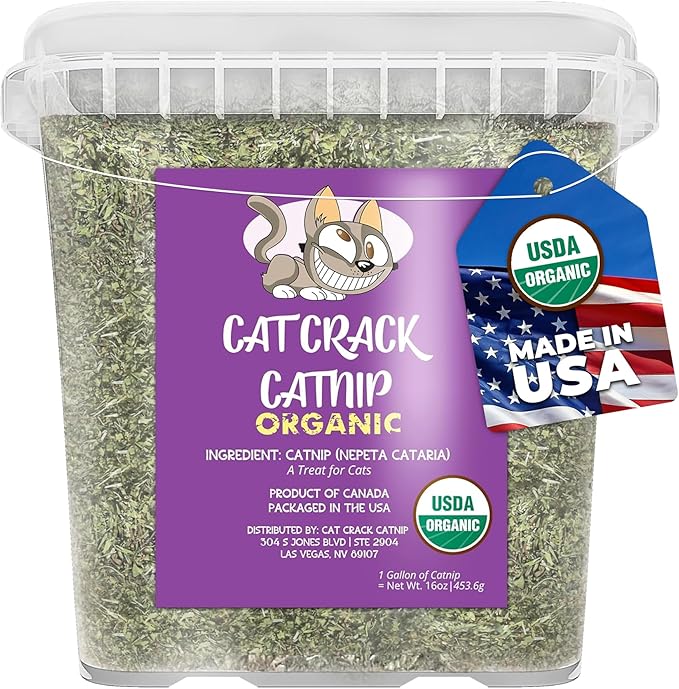 Cat Crack Organic Catnip, 100% Natural Cat Nips Organic Blend That Energizes and Excites Cats, Safe Catnip Treats Used for Cat Play, Cat Training, & New Organic Catnip Toys for Cats(1 Gallon Organic)-PawvioPets