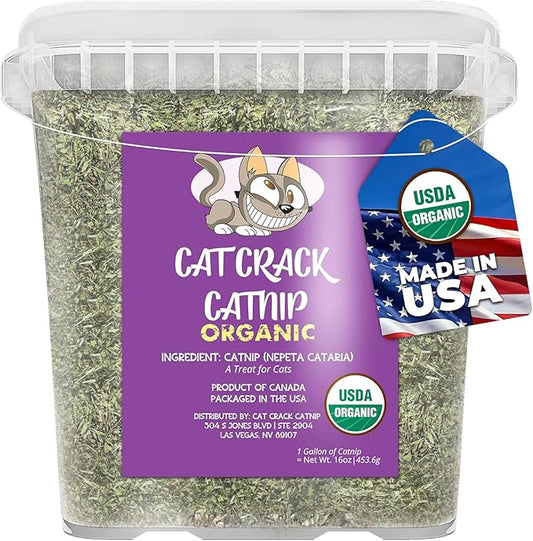 Cat Crack Organic Catnip, 100% Natural Cat Nips Organic Blend That Energizes and Excites Cats, Safe Catnip Treats Used for Cat Play, Cat Training, & New Organic Catnip Toys for Cats(1 Gallon Organic)-PawvioPets