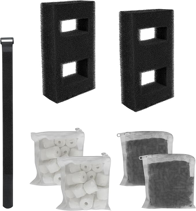 Aquarium Filter Replacement Set, 3-Stage Filtration Compatible with Fluval SPEC EVO Flex Series, Includes 2 Carbon Filter Refills, 2 Foam Filter, 2 Ceramic Rings & 1 Filter Cord-PawvioPets