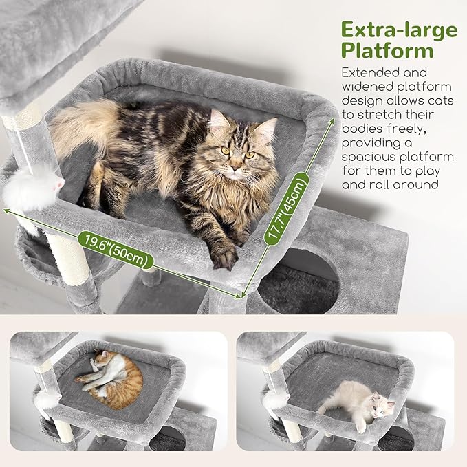 Globlazer Extra Large Cat Tower, 81-inch Tall Cat Tree for Big Cats 20 lbs, XXL Heavy Duty Cat Scratching Tower for Indoor Adult Cats with 3 Cat Condos, 8 Scratching Posts, F81, Light Grey-PawvioPets