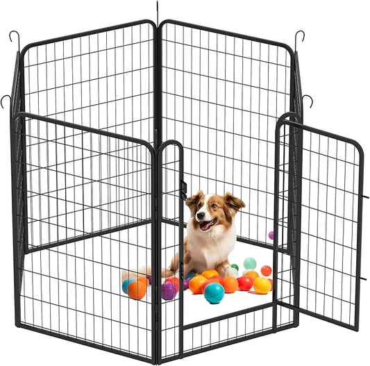 Dog Playpen, Outdoor Dog Fence, 6 Panels, 40" H Dog Pen for Large/Medium/Small Dogs, Heavy Duty Metal Pet Fence with Gate, Portable Dog Fence for RV Camping and Yard (Black)-PawvioPets