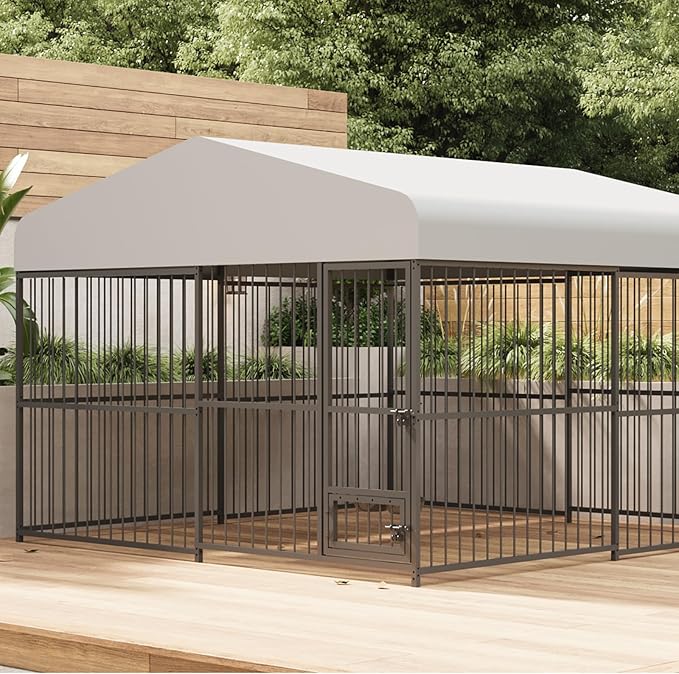 10x10x6FT Large Dog Kennel Outside Dog Playpen Outdoor Dog Enclosures with UV-Resistant Waterproof Roof Covered Dog House Outdoor,Lock,for Medium and Large Dogs,Easy Assembly-PawvioPets