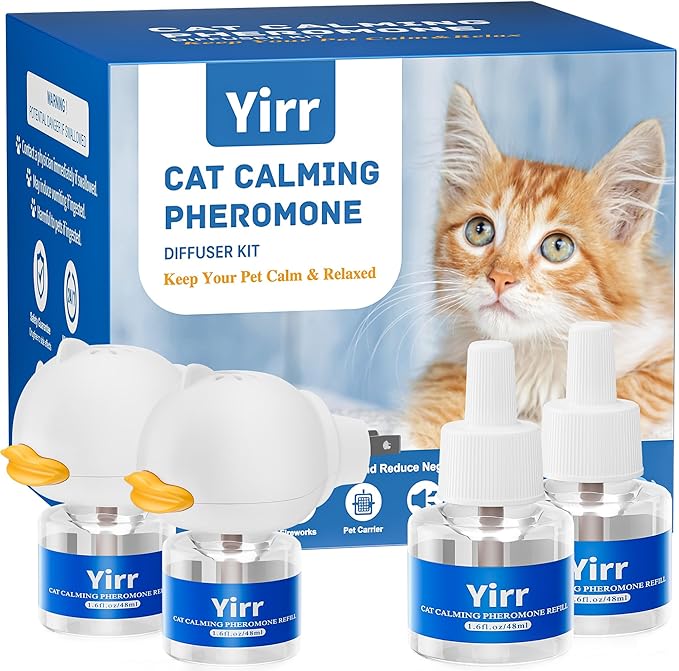 Cat Calming Diffuser, Cat Pheromones Calming Diffuser, Multicat Calming Diffuser, Relaxing Pheromone for Cat Relief Stress Anxiety Fighting Scratching, 2 Diffuser 4 Refill(48ml)-PawvioPets
