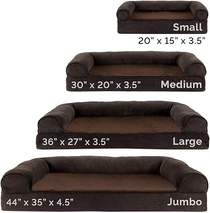Furhaven Orthopedic Dog Bed for Large/Medium Dogs w/ Removable Bolsters & Washable Cover, For Dogs Up to 55 lbs - Sherpa & Chenille Sofa - Coffee, Large-PawvioPets