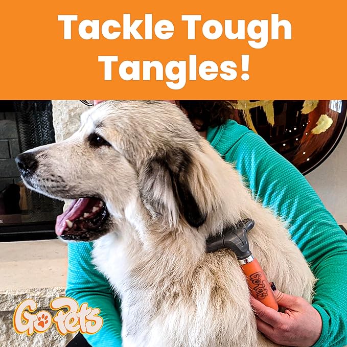 GoPets Double Row Dematting Rake, Undercoat Grooming Tool for Thick and Long Coat Pets, Ideal for Sensitive Skin, Reduces Breakage, Supports Daily Shedding Control, Detangler for Dogs and Cats-PawvioPets