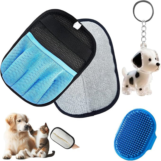 Blue Pet Hair Removal Gloves for Dogs,Pet Hair Collector Keychain,Five-Finger Cat Grooming Gloves ,Reusable Electrostatic Pet Hair Removal Tool for Furniture,Car,Couch,Carpet,Essential Pet Supplies-PawvioPets