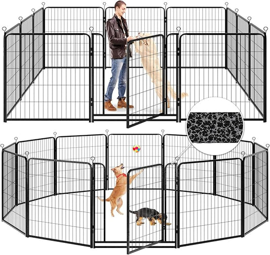 Dog Playpen Outdoor Extra Wide 12 Panels Heavy Duty Anti-Rust Coating-Strengthened Dog Fence 40" Height with Doors Portable for RV Camping Yard, Total 32FT, 79 Sq.ft, Snowy Black-PawvioPets