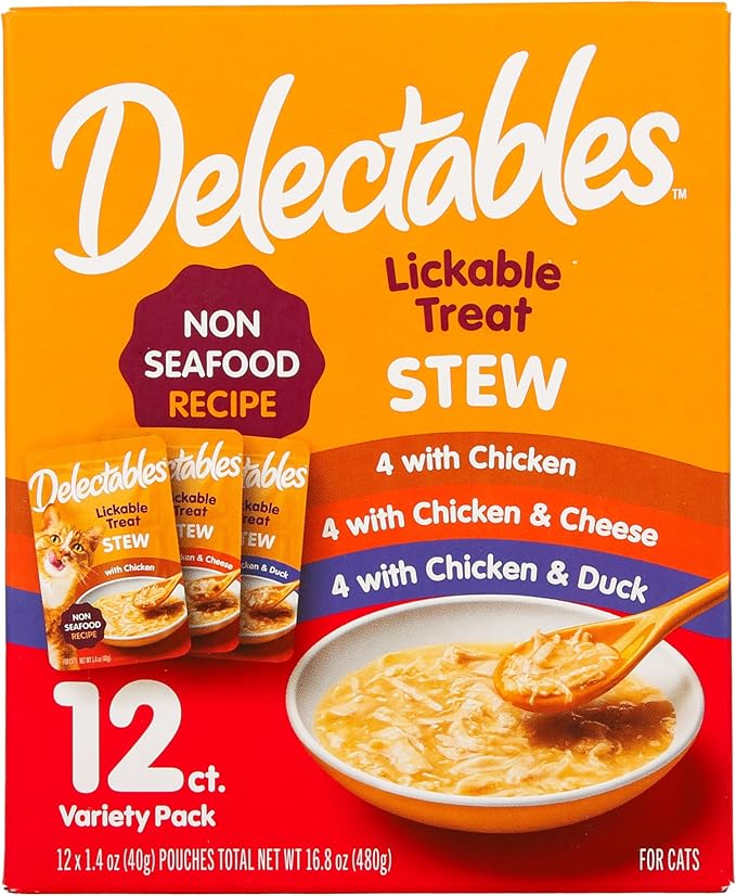 Delectables Non-Seafood Stew Lickable Wet Cat Treats, Variety Pack, 1.4 Ounce (Pack of 12)-PawvioPets