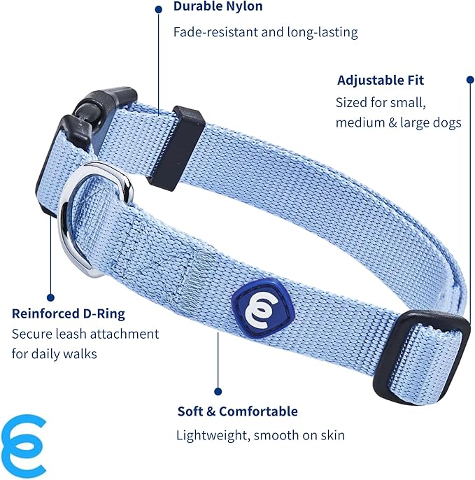 Blueberry Pet Essentials Matching Large Dog Collar | Adjustable Classic Solid Color Nylon Dog Collars for Large Dogs | Chambray Blue Dog Collar for Large Dogs-PawvioPets