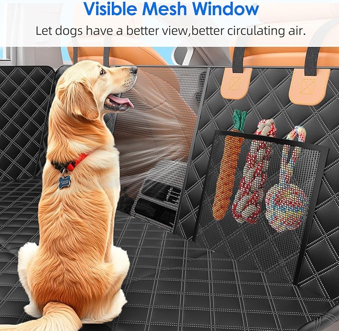 Back Seat Extender for Dogs with Hard Bottom/Large Space, Waterproof Dog Car Seat Cover Holds 400lbs, Sturdy Nonslip Pet Backseat Hammock for Cars/SUV-PawvioPets