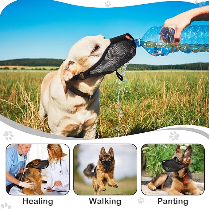 Dog Muzzle, Soft Air Mesh Muzzle for Small Medium Large Dogs Anti Biting Barking Chewing Scavenging, Breathable Adjustable Loop Pets Muzzle with Front Opening Design Allows Panting Drinking (Black,L)-PawvioPets