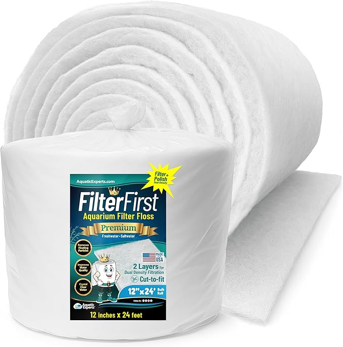 Aquatic Experts Aquarium Filter Floss for Fish Tank Filters - FilterFirst Aquarium Filter Pad - Media Roll for Crystal Clear Water, 3/4" - 1" Thick (12 Inch Wide, 24 Feet Long)-PawvioPets