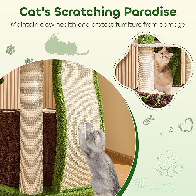 73‘’ Tall Flower Cat Tree for Indoor Cats Large Adult, Luxury Cat Tower with Scratching Post, Heavy Duty Modern Cat Furniture for Large Cats, Removable Mats, Multi-Level Cat House with Toy Ball-PawvioPets