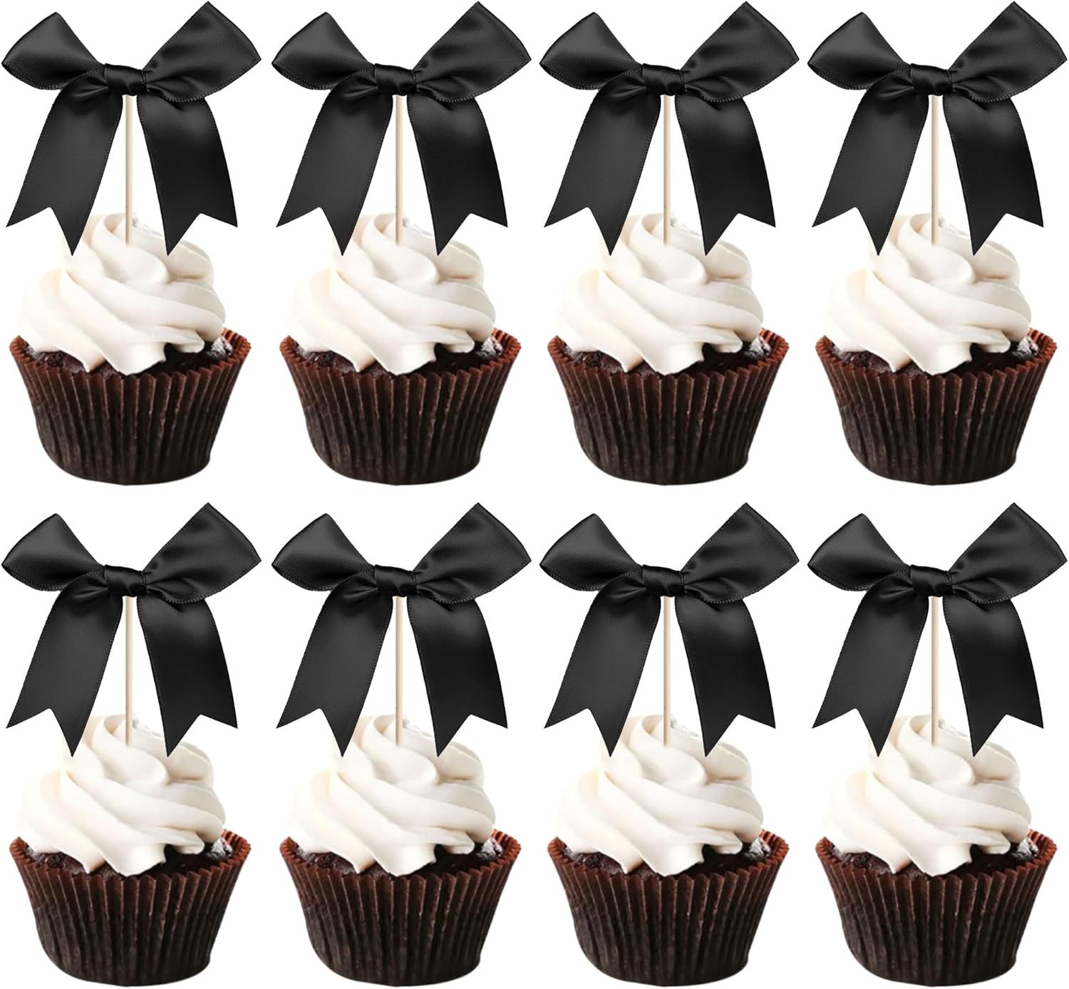 24 PCS Bow Cupcake Toppers Bowknot Cake Toppers Bow Cupcake Picks Bowknot Birthday Party Decorations Bow Cake Dessert Picks for Wedding Bridal Engagement Baby Shower Birthday Party Supplies Black