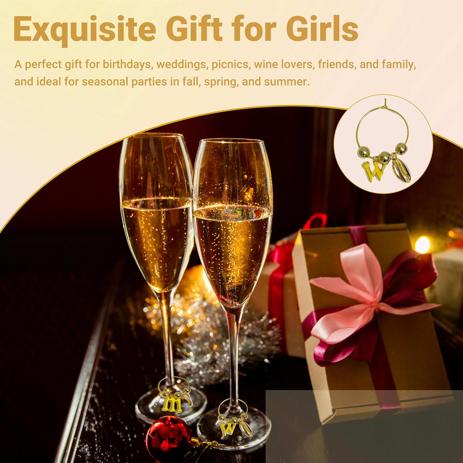 50 Sets Wine Glass Charms, Wine Charms for Stem Glasses, DIY Reusable Drink Markers for Weddings & Bachelorette with Alphabet Beads