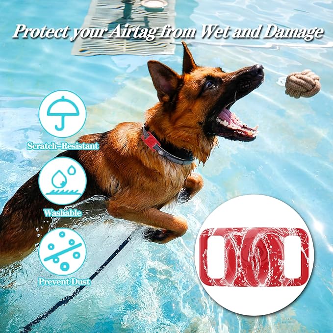 2 Pack Waterproof AirTag Dog Collar Holder Compatible with Apple AirTag, Silicone Hidden Loop Holder for Airtag Tracker, Anti-Lost Dog Collar Air Tag Accessories(Red-Orange)-PawvioPets