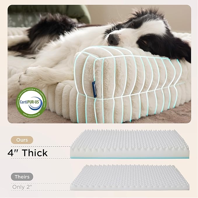 Bedsure Orthopedic Dog Beds for Extra Large Dogs, Waterproof Memory Foam XL Pet Bed with Sides, Non-Slip and Egg-Crate Foam Big Dog Couch Sofa with Washable Removable Corduroy Cover, Cream-PawvioPets