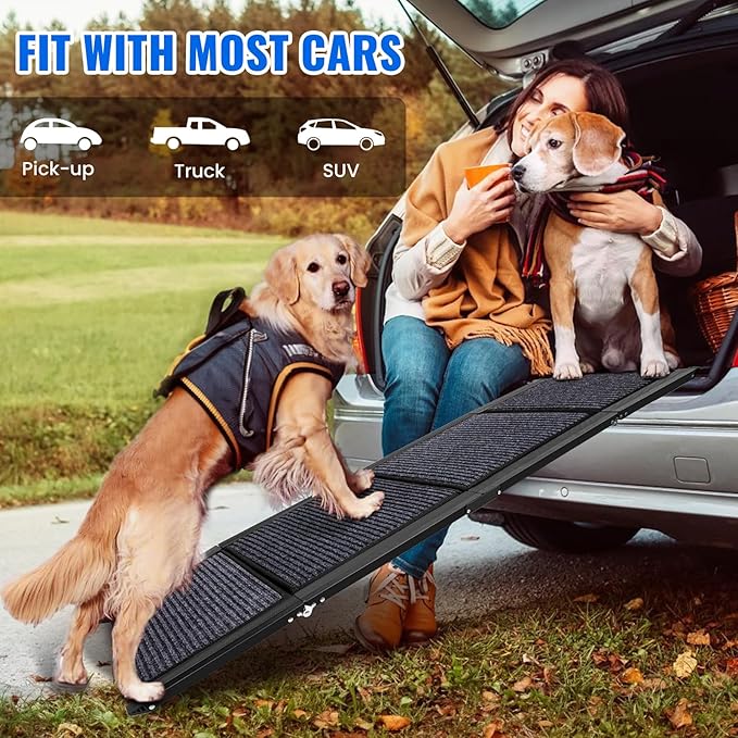Dog Ramp for Car, 63"x17" Foldable Car Ramp for Dogs, Dog Car Dog Ramps for Large Dogs SUV, Car Dog Ramp with Non-Slip Rug Surface, Folding Dog Ramp for Truck, SUV-PawvioPets