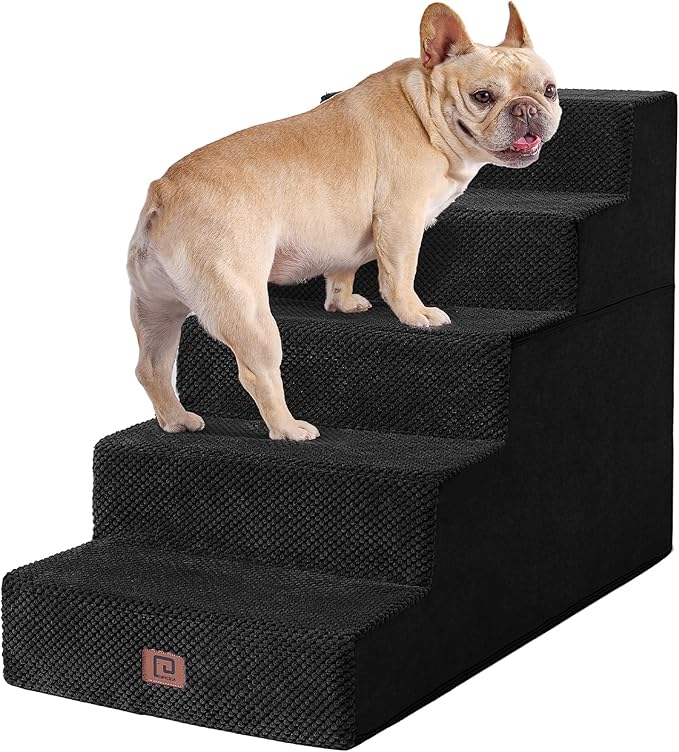 EHEYCIGA Dog Stairs for High Bed 22.5" H, 5-Step Dog Steps for Bed, Pet Steps for Small Dogs and Cats, Non-Slip Balanced Pet Ramp Indoor, Black-PawvioPets