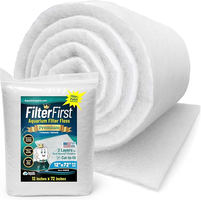 Aquatic Experts Aquarium Filter Floss for Fish Tank Filters - FilterFirst Aquarium Filter Pad - Media Roll for Crystal Clear Water, 3/4" - 1" Thick (12 Inch Wide, 72 Inch Long)-PawvioPets