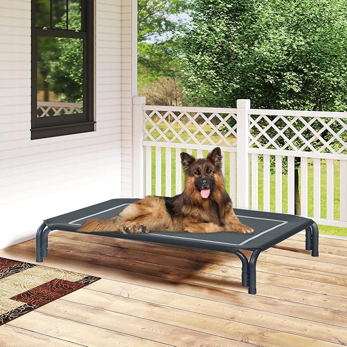 Elevated Dog Bed Raised Outdoor Dog Cot for Extra Large Dogs, Installation Requires No Tools, Frame with Washable Cooling Breathable Mesh Anti-Slip Feet, Indoor Pet Bed, Black, 48.8 Inches-PawvioPets