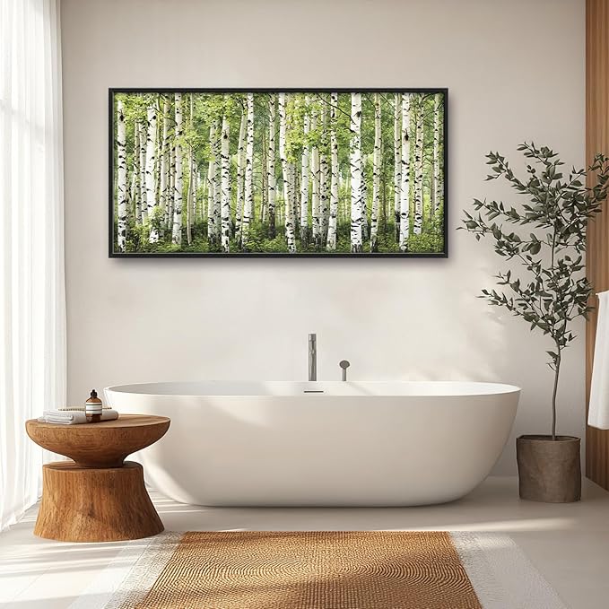 Extra Large Birch Tree Framed Wall Art for Living Room,Oversized Green Aspen Trees Forest Pictures Wall Decor,Canvas Print Painting Modern Artwork Bedroom Office Bathroom 60L" x 30W"-PawvioPets