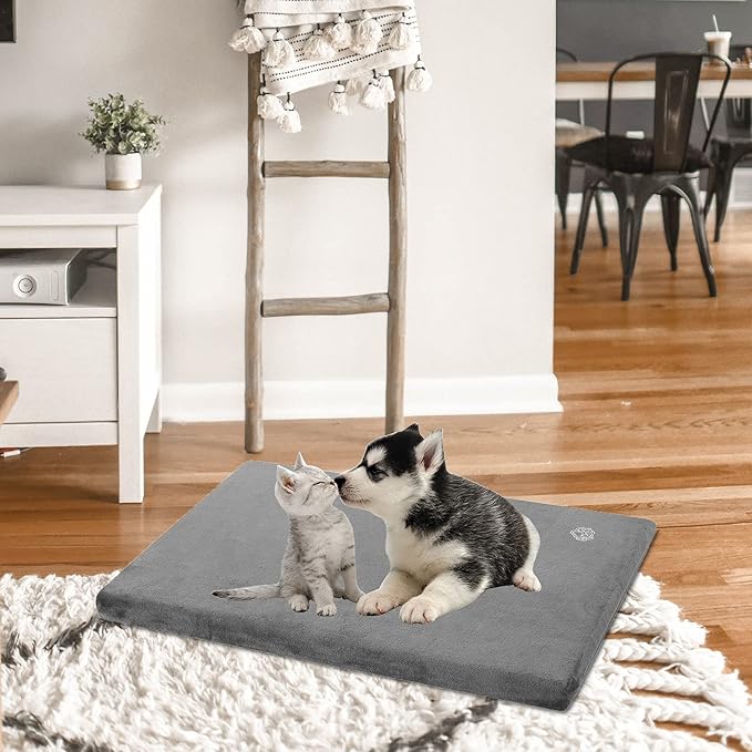 EMPSIGN Stylish Dog Bed Mat Dog Crate Pad Mattress Reversible (Cool & Warm), Water Proof Linings, Removable Machine Washable Cover, Firm Support Pet Crate Bed for Small to XX-Large Dogs, Grey-PawvioPets