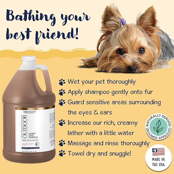 Bobbi Panter Outdoor Dog Shampoo - Made in USA - All Natural Formula for Soothes Itchy Skins - Concentrated 16:1 for Professional Grommers - Camomile Scent, 1 Gallon-PawvioPets