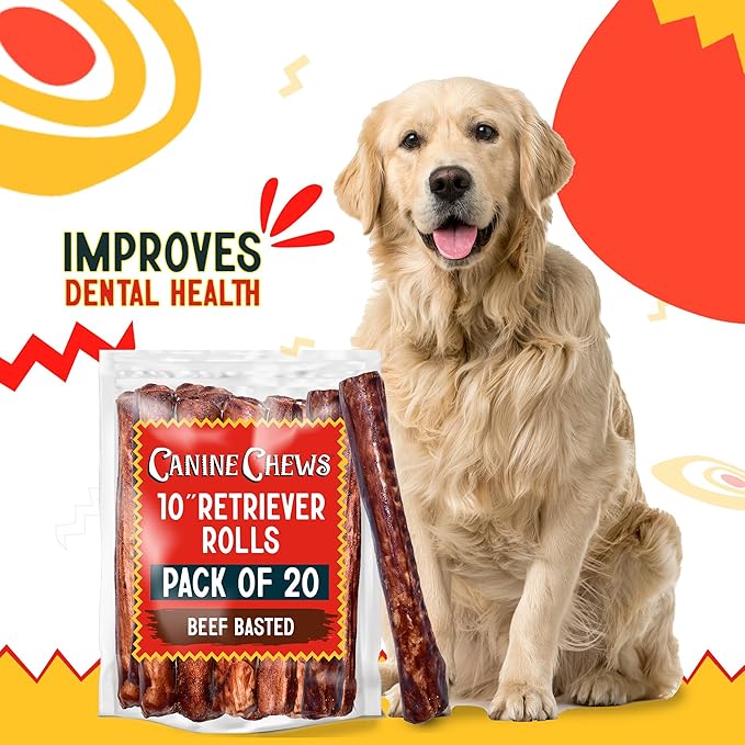Canine Chews 10" Beef Basted Rawhide Bones for Large Dogs - 20 Pack - Hand-Rolled Dog Chews Basted in Beef Broth - Promotes Dental Health-PawvioPets