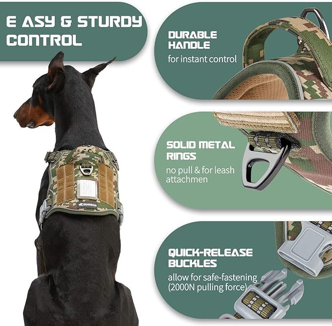 BUMBIN Tactical Dog Harness for Large Dogs No Pull, Famous TIK Tok No Pull Dog Harness, Fit Smart Reflective Pet Walking Harness for Training, Adjustable Dog Vest Harness with Handle Forest Camo L-PawvioPets