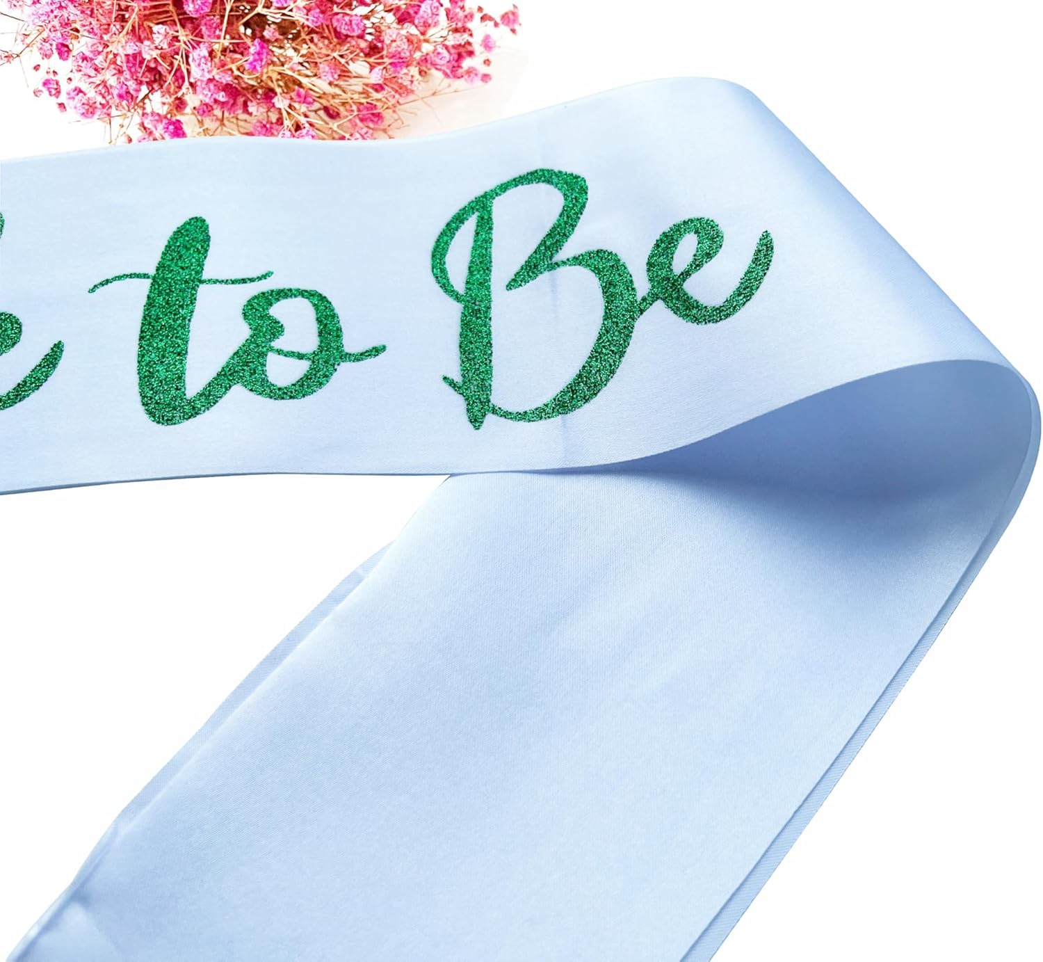 Bride to Be Sash, Bachelorette Party Sash for Bridal Shower Wedding Party Favors Accessories Supplies Engagement Gifts,White Satin with Glitter Letter Green