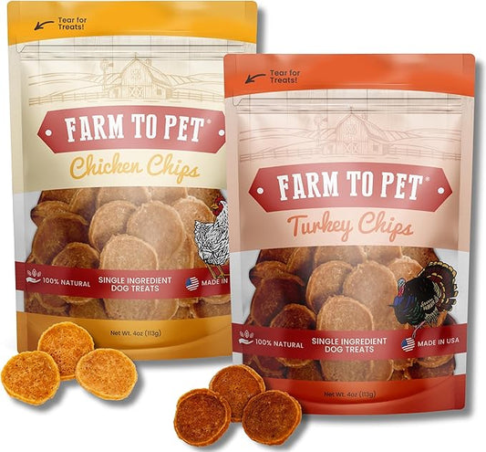 Farm To Pet - Dog Training Treats Chicken & Turkey Chip Protein Pack, 100% All Natural, Single Ingredient Training Treats, Made in USA, for Small, Medium, and Large Dogs-PawvioPets