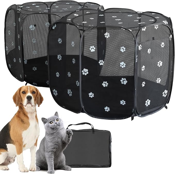 2-in-1 Cat Playpen, Pop Up Dog Pet Playpen for Indoor Outdoor Cats Enclosure, Portable Pet Playpen, Kitten Puppy Foldable Play Pen Cat Dog Tent Crate Cage Kennel(No Divider, Unified Space)-PawvioPets