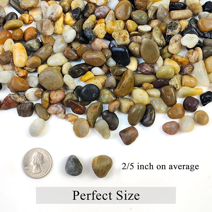 5 lbs Gravel for Fish Tank, 2/5 Inch Mixed Color River Rocks for Aquarium, Vase Fillers, Cactus Bonsai, Plant Soil Cover and Outdoor Garden Landscaping Rocks-PawvioPets