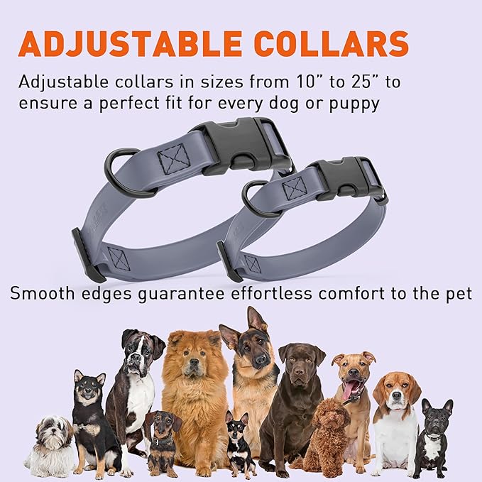Dogline Biothane Waterproof Dog Collar with Quick Release Buckle Strong Coated Nylon Webbing with Odor- Proof for Easy Care Easy to Clean Fits Small Medium Large Dogs, Grey 3/4" W 12-19" L-PawvioPets