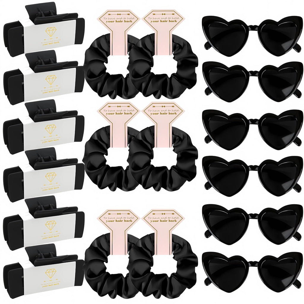 Bridesmaid Scrunchies Proposal Gifts 4.1inch square Hair Claws Bachelorette Hair Clip heart sunglasses Girls gift for Wedding Party Favors (18pcs Black)
