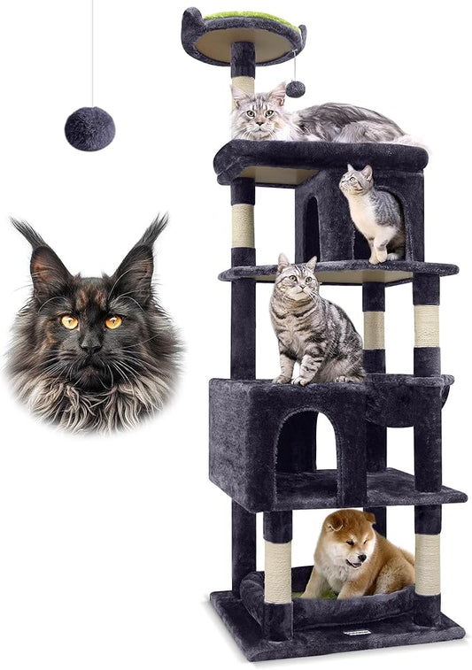 Globlazer Heavy Duty Cat Trees for Large Cats, Sturdy 72in Maine Coon Cat Tree for Large Cats 20 lbs+ Heavy Duty Cat Tower for Adult Biggest Cat with 6 Scratching Posts, Hammock, S72, Dark Gray-PawvioPets