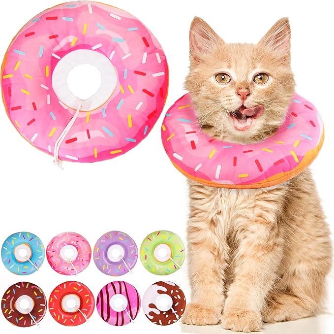 Cat Cone Collar Soft, Cute Cat Donut Collar After Surgery, Adjustable Kitten Recovery Cones to Stop Licking, Lightweight Neck Elizabethan Collars for Cats Kittens (Pink, Small)-PawvioPets