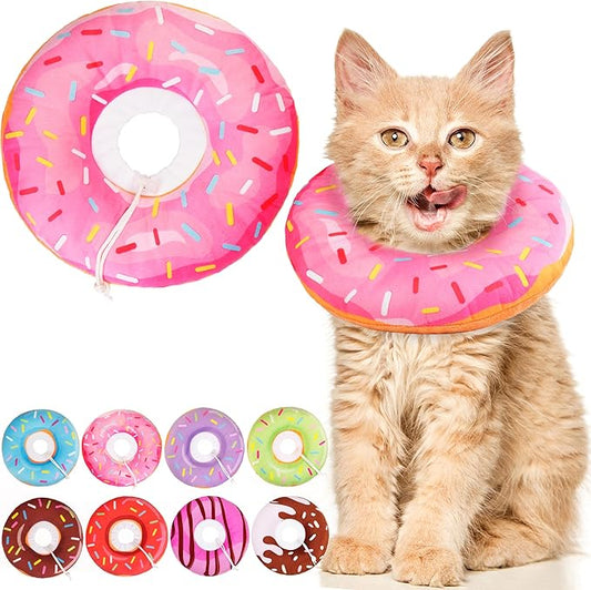 Cat Cone Collar Soft, Cute Cat Donut Collar After Surgery, Adjustable Kitten Recovery Cones to Stop Licking, Lightweight Neck Elizabethan Collars for Cats Kittens (Pink, Small)-PawvioPets