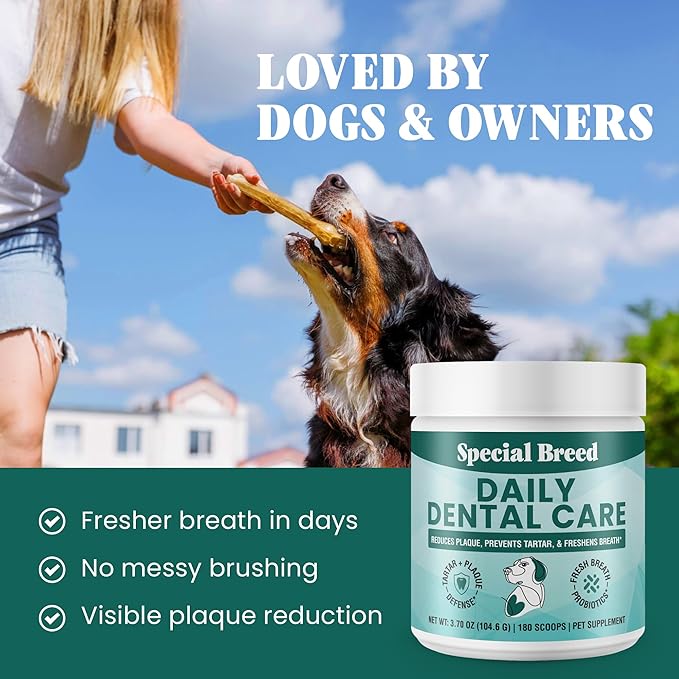 Dog Teeth Cleaning Powder – Natural Dog Dental Powder for Tartar Control, Fresh Breath & Gum Health – Daily Plaque Remover with Zeolite, Brown Algae, Probiotics & Rosemary – 180 Scoops-PawvioPets