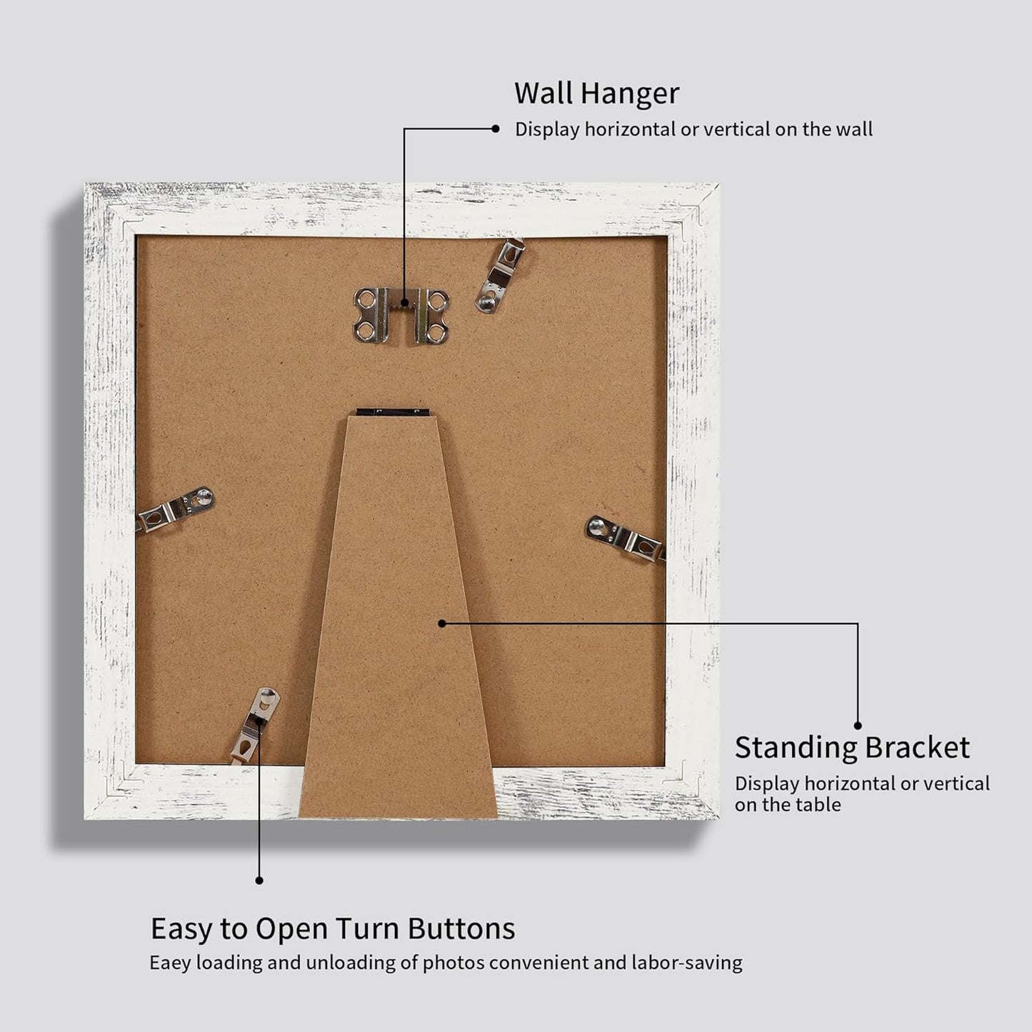 8x8 Picture Frames Set of 4 with Real Glass, Distressed White Frame Display 6x6 Pictures with Mat or 8 x 8 Without Mat, Wood Square Photo Frame for Wall Mount and Tabletop Display