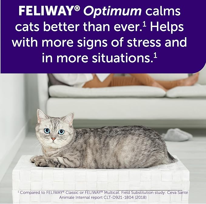 FELIWAY® Optimum 30 Day Cat Calming Plug In Pheromone Diffuser Starter Kit, 48ml - Helps Reduce Common Signs of Stress in Cats & Kittens, Enhanced Calming-PawvioPets