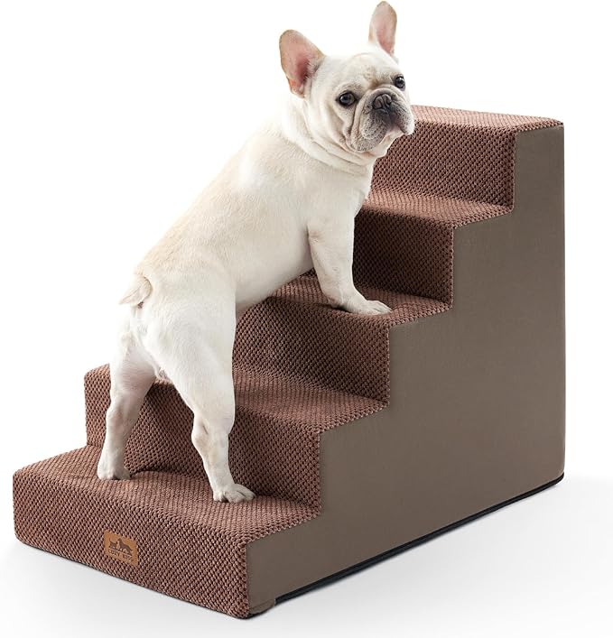 Dog Stairs for Small Dogs, 5 Tier Wider Pet Stairs for High Beds, 23.6" H Non-Slip Dog Steps for Old Cats, Puppies, Small Medium Dogs, 29.5x19.7x23.6 inch, Brown-PawvioPets