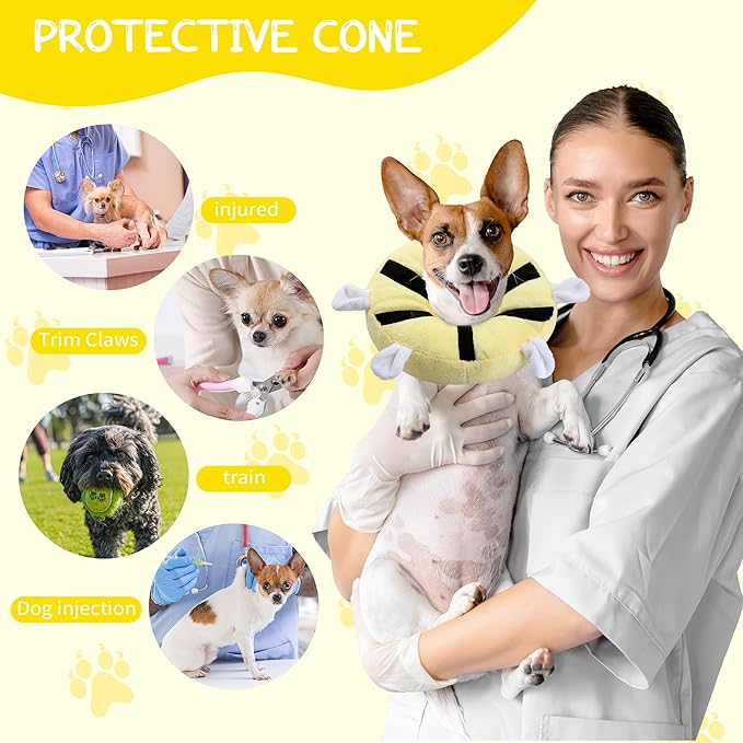 Adjustable cat Cone Collar Soft to Stop Licking After Surgery for Kitten, Alternative to Cone of Shame cat, Donut Cone for Cats, pet Elizabethan Collar (Bee, Small)-PawvioPets
